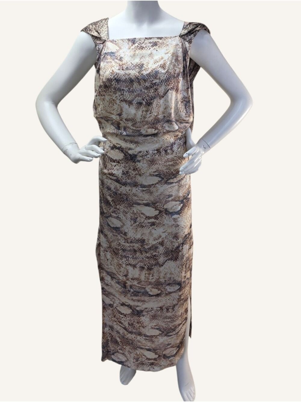 Zara Snake Print Cowl Back Maxi Dress Small NWOT Side Slits 100% Viscose